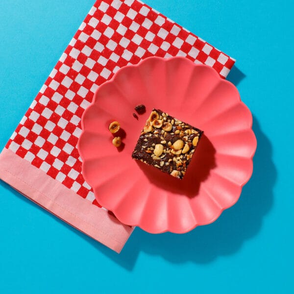 An overhead view of one of our cakes for coffeeshops bestsellers - the Praline Melt Brownie.