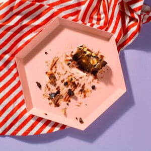 An overhead view of a Salted Caramel and Comb Brownie.