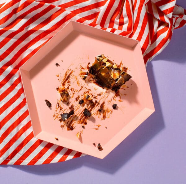 An overhead view of a Salted Caramel and Comb Brownie.
